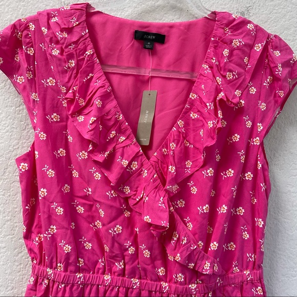 J. Crew V Neck Ruffle Floral Dress Fuchsia Pink Size 6 NWT - Picture 4 of 5